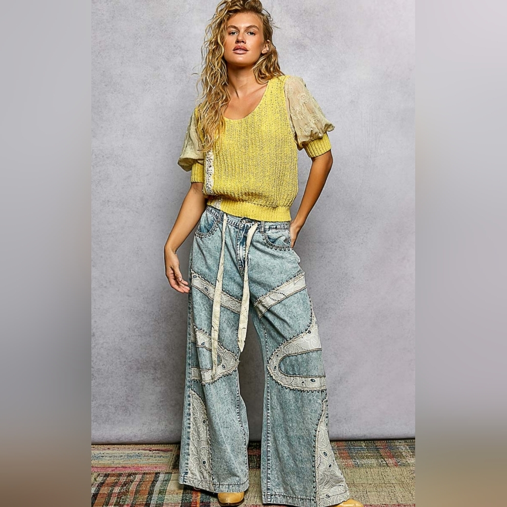 #1227 POL Moonlit Patchwork Wide Leg Denim - Picture 5 of 6